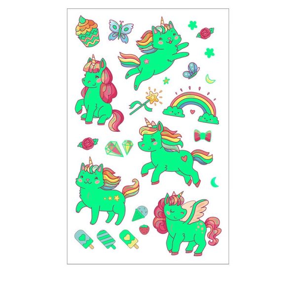 Green Neon Unicorn Tattoo Stickers for Kids