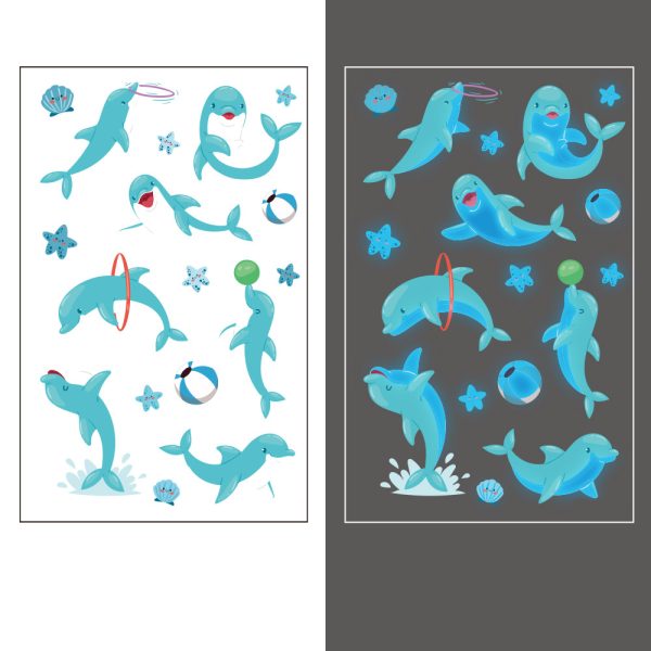 Whale Pattern Neon Temporary Tattoo Stickers