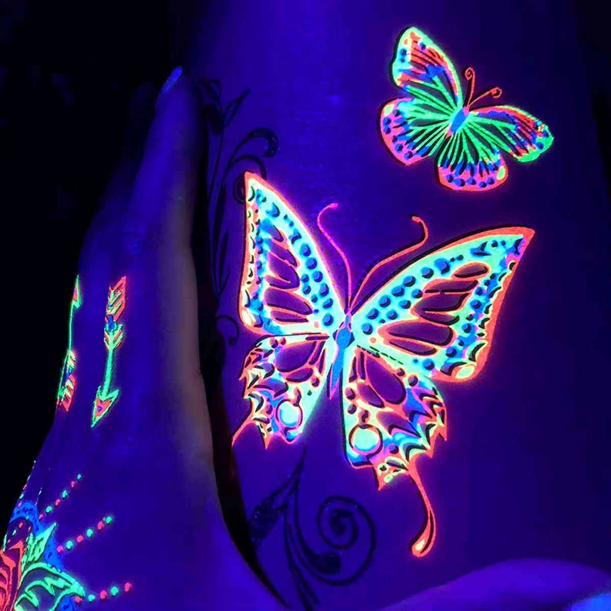 Butterfly UV Light Festival Temporary Tattoo Sticker - Image 2