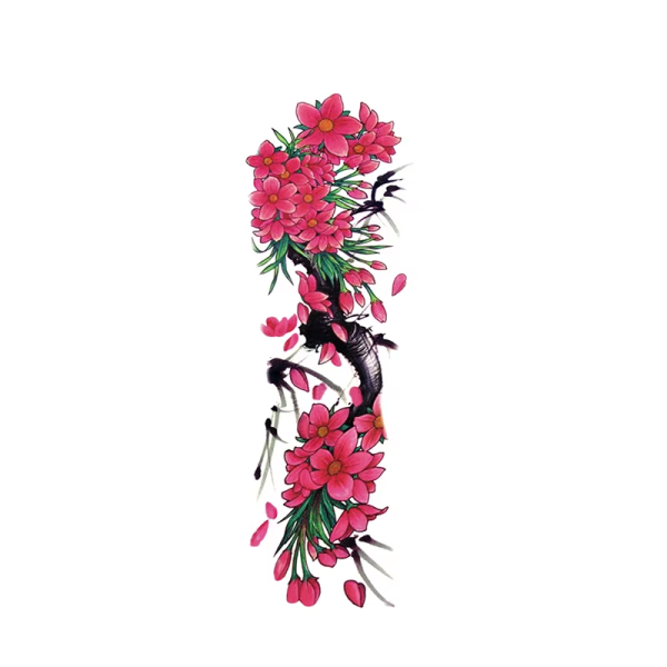 Full Arm Colorful Red Flower Tattoo Stickers